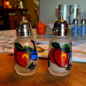 Colorful Vintage Frosted Glass Salt and Pepper Shakers with Fruit